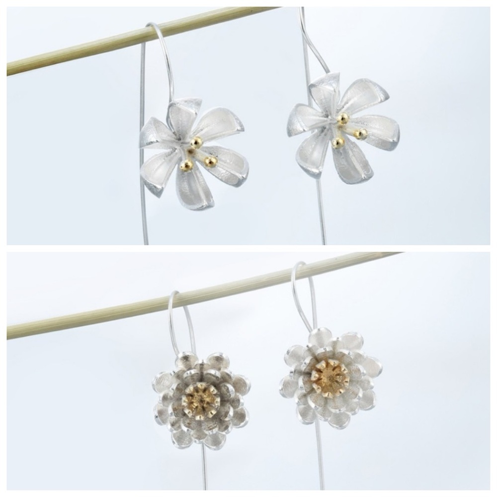 Handmade Wire Flower Earrings - Picture 3 of 7